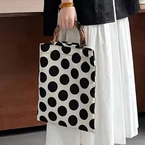 🆕 Retro Polka Dot Bamboo Knot Tote Bag - Picture 4 of 9